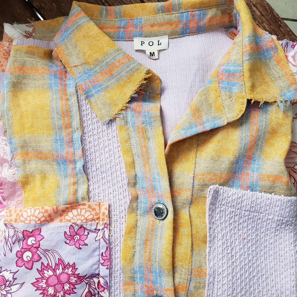 POL Multicolor Patchwork Plaid Shirt Size M - Picture 9 of 11
